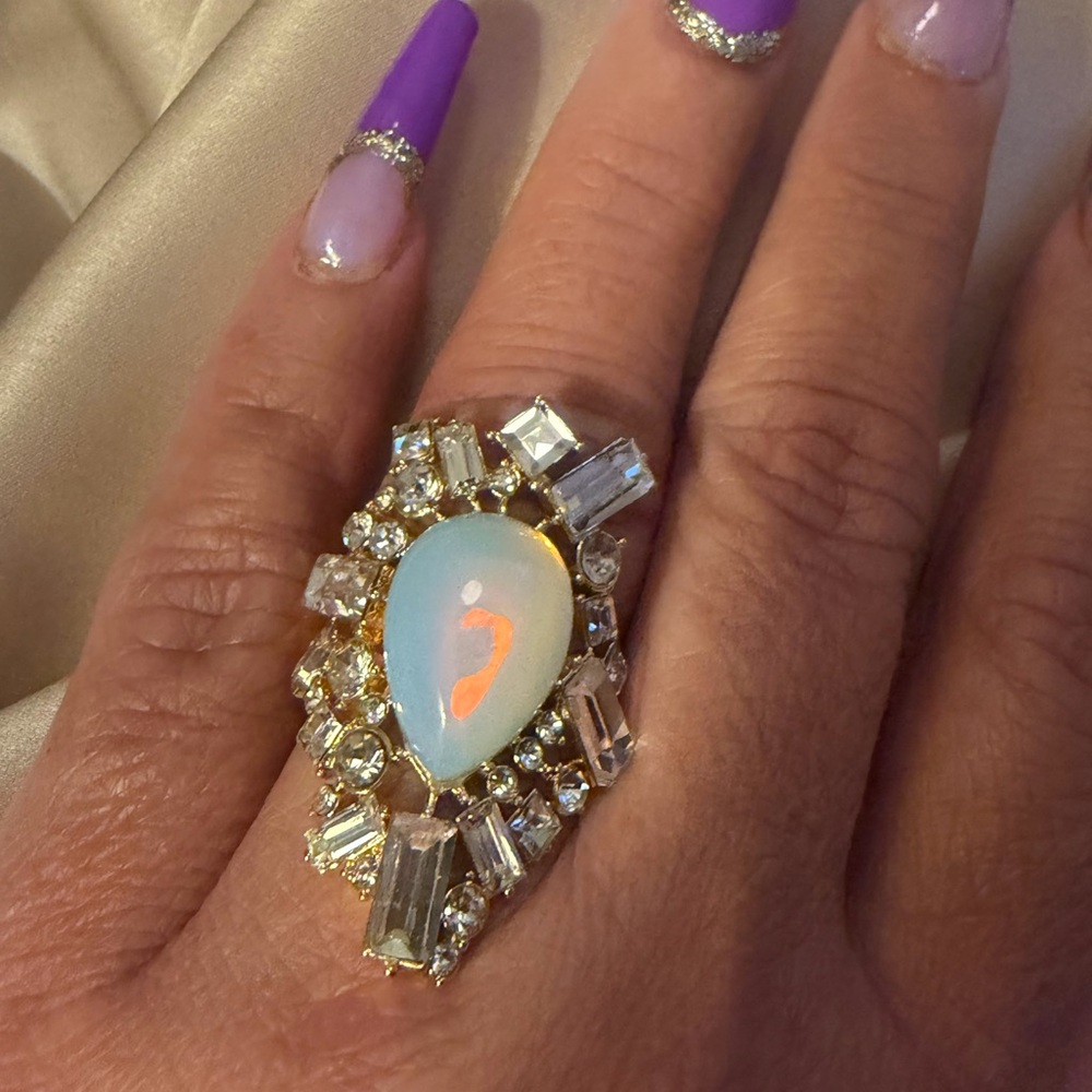 Kurt Geiger Baguette Opal Stone Cocktail Ring Sz 8 “New Launch”